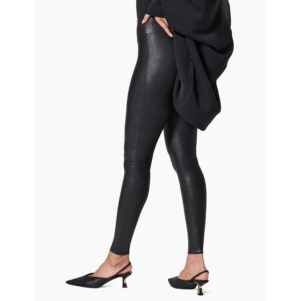 Spanx Faux Leather Leggings Black High Rise Shaping Slimming XS Women Pants - Picture 3 of 15